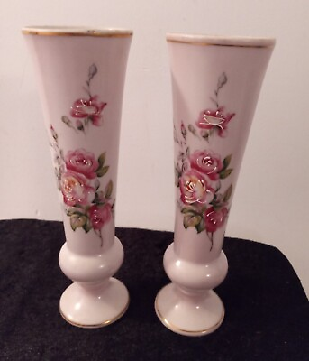 #ad Vtg Flower Vases Pink Set Painted Bud Read Description $34.99