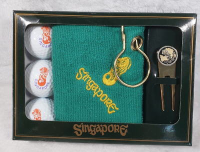 #ad NEW IN BOX SINGAPORE Divot Tool Golf Balls Marker Towel Gift Set MERLION SYMBOL $19.99