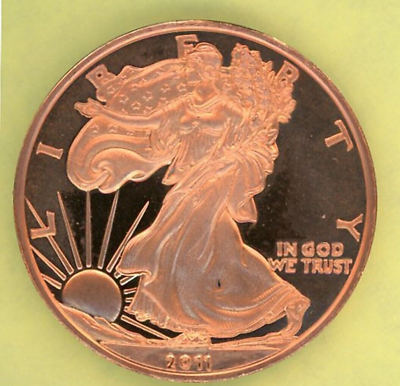 #ad 1 OUNCE COPPER ROUND FEATURING THE WALKING LIBERTY DESIGN ISSUED IN 2011 $4.99