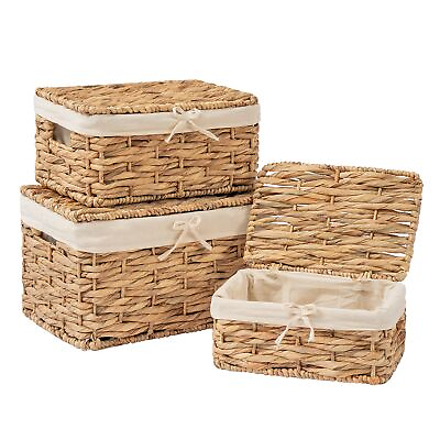 #ad Artera Wicker Storage Basket Set of 3 Woven Hyacinth Baskets with Lid and H... $66.43