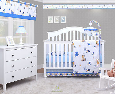 #ad 5 Pieces Bumperless Forest Animals Baby Boy Nursery Crib Bedding Sets OptimaBaby $35.00