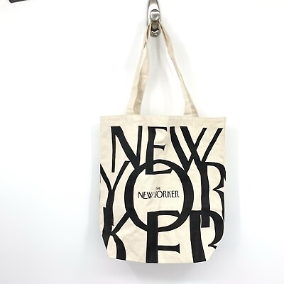 #ad The New Yorker Magazine Tote Bag White Black Logo Canvas Open Top Purse $23.69