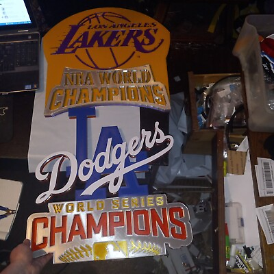 #ad TWO 3D SIGNS 19quot; Los Angeles WORLD Champions 3d Print Dodgers Lakers $109.98