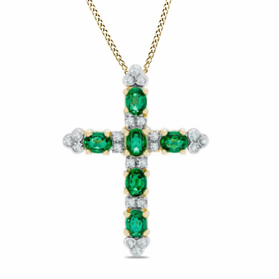 #ad Green Emerald amp; White Sapphire Cross Pendant W 18quot; Chain 925 Sterling Silver $354.89