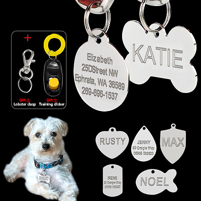 #ad Personalized ID Tags for Dog Fish Bone Round Military Heart Engraved Pet Name $8.99