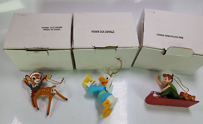 #ad Vintage Grolier Disney Christmas Magic Ornaments Donald Bambi Peter Pan Lot Of 3 $22.99