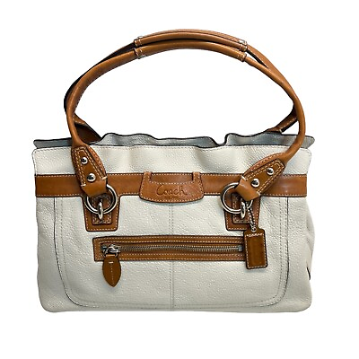 #ad Coach Penelope Shoulder Bag Medium Leather Satchel Tote Pebble Brown Ivory $59.00