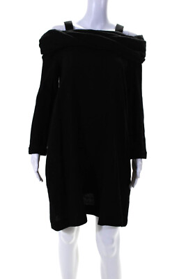#ad Isa Arfen Womens Cold Shoulder Square Neck Shift Dress Black Wool Size 12 $121.99