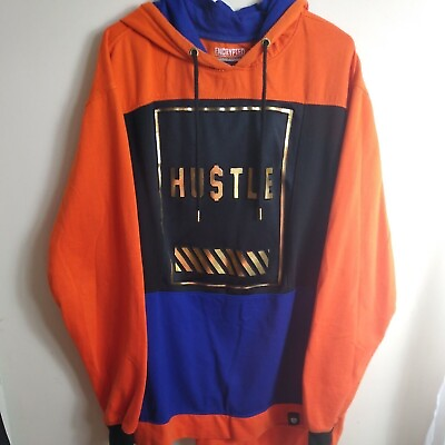 #ad Encrypted Supply Company Sweater Mens 2XL Orange With Gold Hustle Pullover Hoodi $7.48