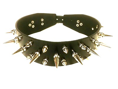 #ad Genuine Leather Dog Collar Spiked Studded Adjustable Dog Collar Black RATS BUM AU $28.99