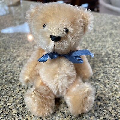 #ad ARTIST BEAR LITTLE HONEY BEARS 5” Mohair Orange Bear Blue Ribbon $22.75
