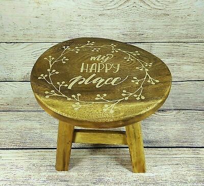 #ad Wooden 10quot; Tall Round Table My Happy Place Ornate 4 legs Stand Home Room Décor $54.60