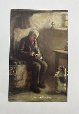 #ad Man and Dog #x27;Great Expectations#x27; Pet Food Tuck Scottish Life Postcard #9479 $6.24