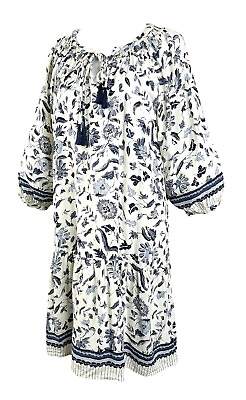 #ad Natalie Martin Stevie Short Dress XS Ivory Wildflower Blue Floral Bohemian Shift $59.99