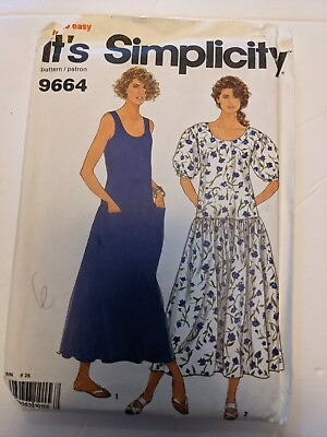 #ad 1990 Vintage SIMPLICITY 9664 Misses#x27;Drop Waist Pullover Dress Multi Size 6 Sizes $14.99