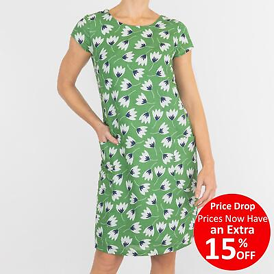 #ad Seasalt Dress Womens River Cove Green Tulip Hedgerow Print Shift Short Sleeve GBP 20.40