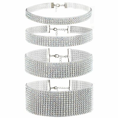 4Pcs Women Wide Shinning Rhinestone Crystal Choker Adjustable Collar Necklace $9.99