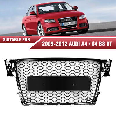 #ad Bright Black Decorative Front Mesh RS4 Grille For 2009 2012 Audi A4 S4 B8 8T $115.59