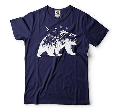 #ad Mens Bear T shirt Mountain Bear Shirt Camping Bear Tee Nature Bear Shirt $18.91