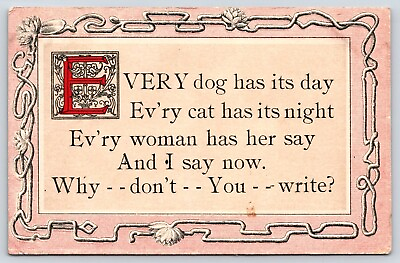 #ad Vintage Printed Lithograph Post Card Every Dog has its Day Why Don#x27;t You Write $4.75