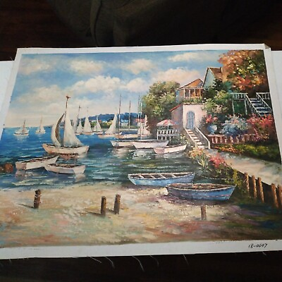 #ad Italian Villa by the sea 40quot;w x 30quot;h hand painted oil on canvas Repro $155.00
