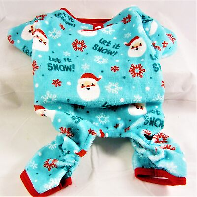 #ad Dog Christmas Jumpsuit Medium M Santa Claus Let It Snow Blue Red White Free Ship $14.99