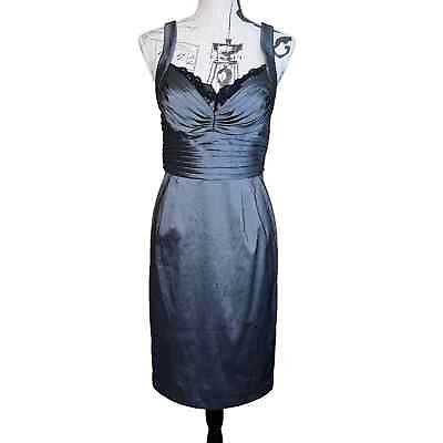 #ad Adrianna Papell Cocktail Sheath Dress Gray Sleeveless Lace Trim Size 8 Formal $23.00