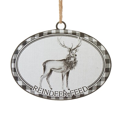 #ad RAZ Imports Black amp; White Buffalo Check Reindeer Feed Disk Ornament Christmas $10.99
