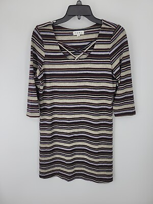 #ad THML Anthropologie Dress Womens Small Striped Sheath Strappy Neck Boho Stretch $19.23