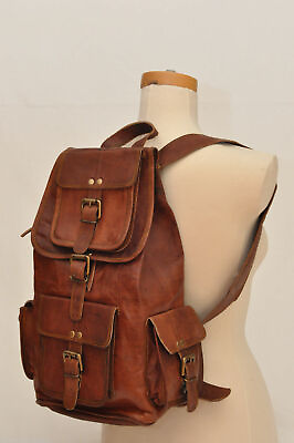 #ad #ad Vintage Leather Backpack Small Rucksack Travel Bag 16quot; inch Shoulder Bag Brown $65.14