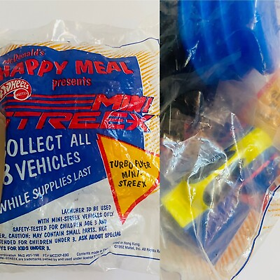#ad Vintage 1992 McDonalds Happy Meal Toy Hot Wheels Mini Streex Turbo Flyer Blue $8.00