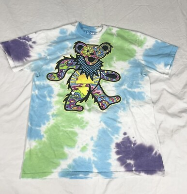 #ad Liquid Blue Mens Bear Print Tie Dye Short Sleeve T Shirt Size M $19.99