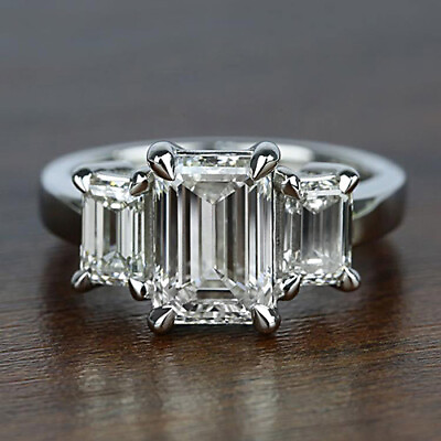 #ad Three Stone 2.35 Carat VS2 G Emerald Cut Diamond Engagement Ring 14k White Gold $10975.00