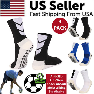 #ad 3 Pair Non Skid Socks Hospital Yoga Pilates Anti Grip Slipper Socks Men Women $19.98