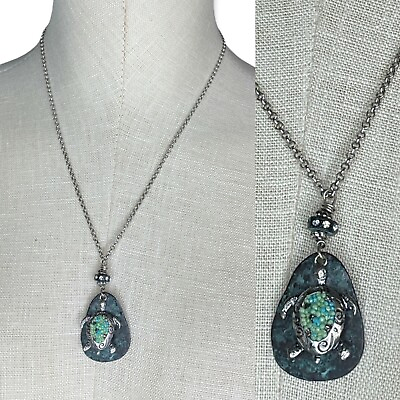 #ad Sea Turtle Turquoise Silver Tone Necklace $25.00