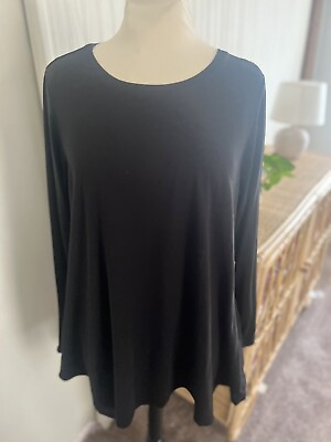 #ad LOGO Lori Goldstein Knit Top Size 1X Black Cotton Modal Pullover Basic Tunic $14.45