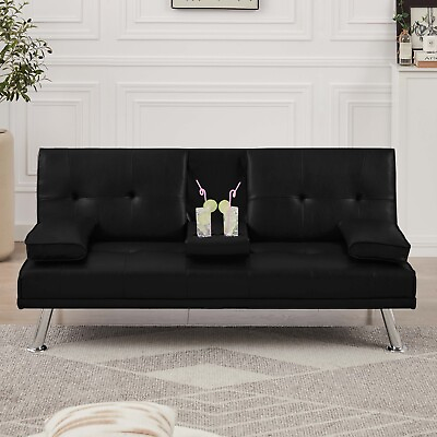 #ad OUUI Futon Sofa Bed Modern Faux Leather Couch Convertible Folding Futon Couch $149.99