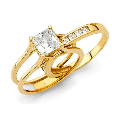 #ad 14K Yellow Gold Princess Stone Cubic Zirconia Engagement Ring for women $557.38