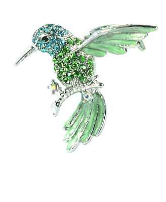 #ad Green Sparkling Crystals Humming Bird Pin Brooch $9.99