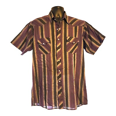 #ad Corral West Ranch Wear Mens Western Shirt Purple Striped Pearl Snap Pockets L $10.00
