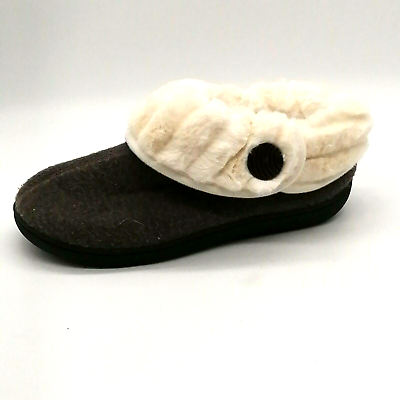 #ad Wishcotton Womens Cozy Loafer Slippers Gray White Faux Fur Trim Button Accent 8 $28.79