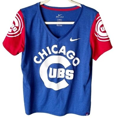 #ad Nike Women#x27;s Large Chicago Cubs V Neck Dri Fit T Shirt Women#x27;s Large L $19.99