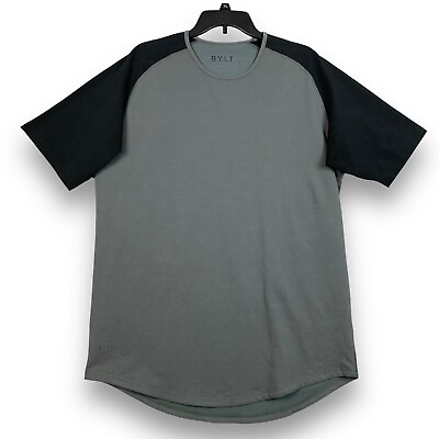 #ad BYLT Shirt Mens XL Drop Cut Lux Gray Black Short Sleeve Cotton Poly Stretch $21.88