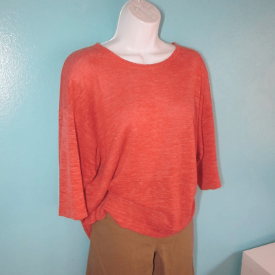 #ad Eskandar Oversized quot;One Sizequot; Orange Silk amp; Hemp Textured Short Sleeve Tee $169.00