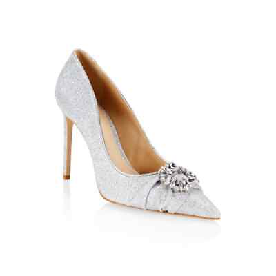 #ad SCHUTZ silver glitter Meisho jeweled embellished pointed stiletto heels sz 8 $79.99