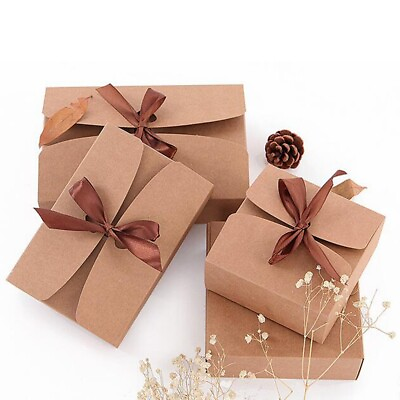 #ad 10pcs Large Size Kraft Cake Gift Heart Candy Wedding Party Rustic Boxes 12cm $11.99