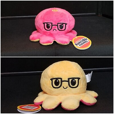 #ad TeeTurtle Tee Turtle Octopus Reversible Mood Plush Pink Yellow Glasses 6quot; $12.50