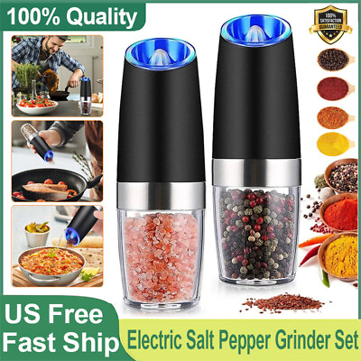 #ad Gravity Electric Pepper Salt Grinder Set w LED Light Stainless Steel 1 4Pack $38.89