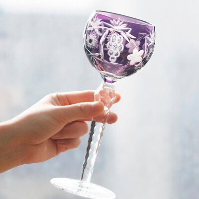 #ad Bohemian Fashion Crystal Glass Goblets Hand Cut Patterns Wine Glass Purple 7.6oz $64.20