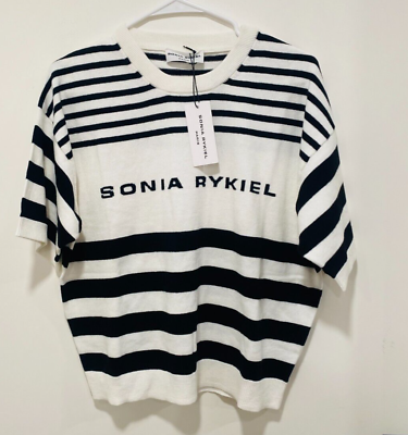 #ad Sonia Rykiel NWT Logo Intarsia Stripe Knitted Black White Top Sz L Original $292 $159.00